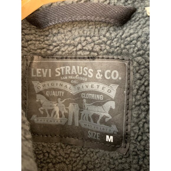 Levi Mens Black Denim Sherpa-Lined Trucker Jacket M RII10590 EUC Snap - Picture 9 of 14